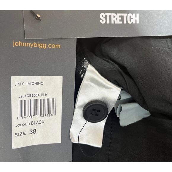 Johnny Bigg Mens Size 38x32 Black Slim Fit Stretch Chino Pants Zip Fly NWT - Picture 6 of 9